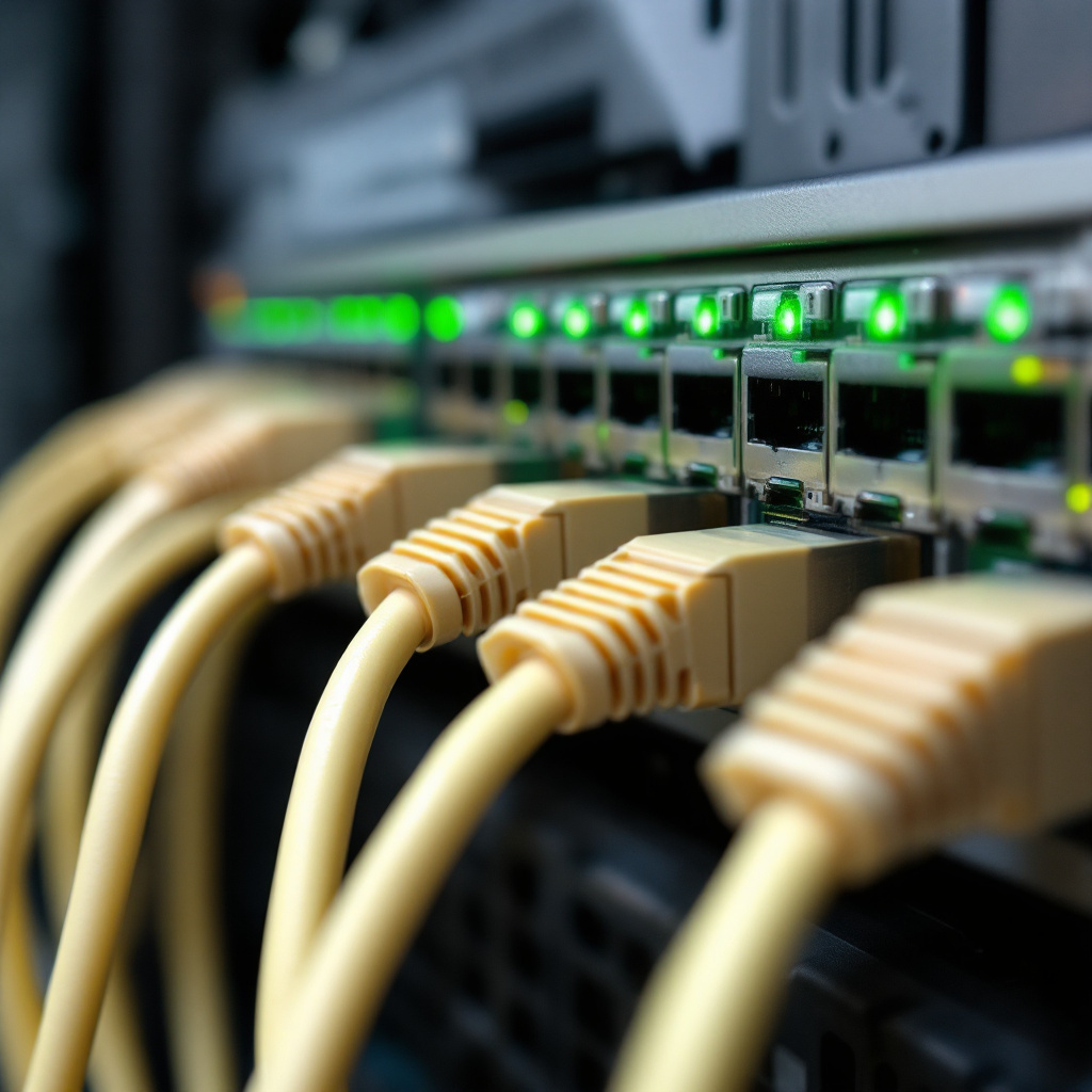 Ethernet leads in the server we run, link lights green.