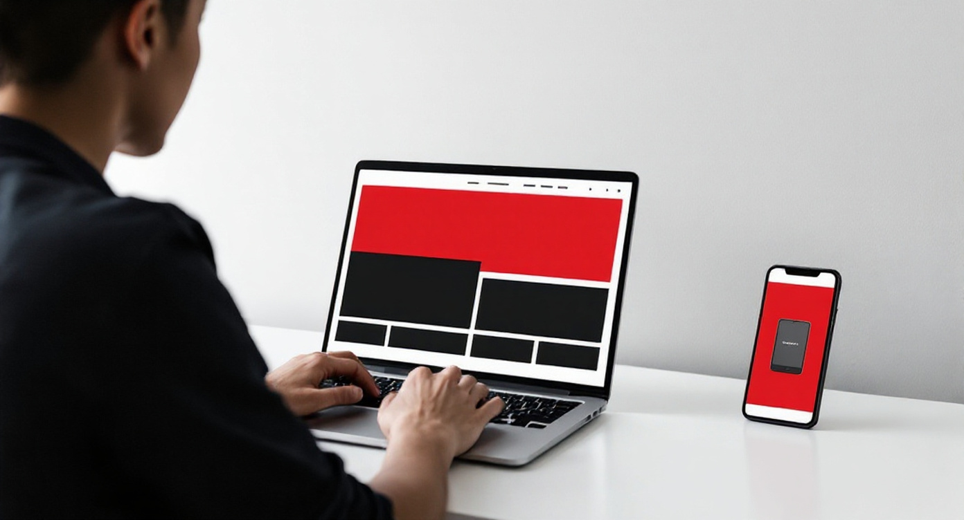 A person building the next version on a laptop, with the live site standing on a phone beside them.